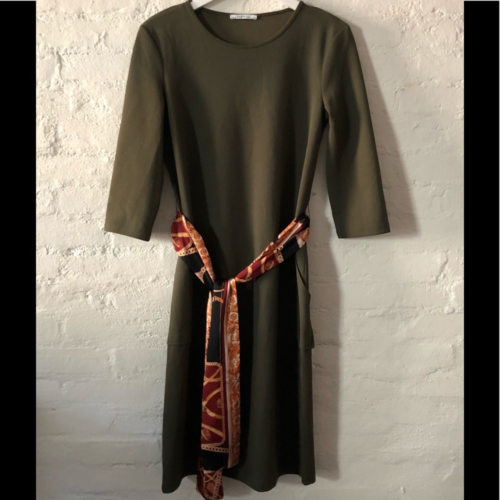 Satin belted Zara Dress with oversized pockets